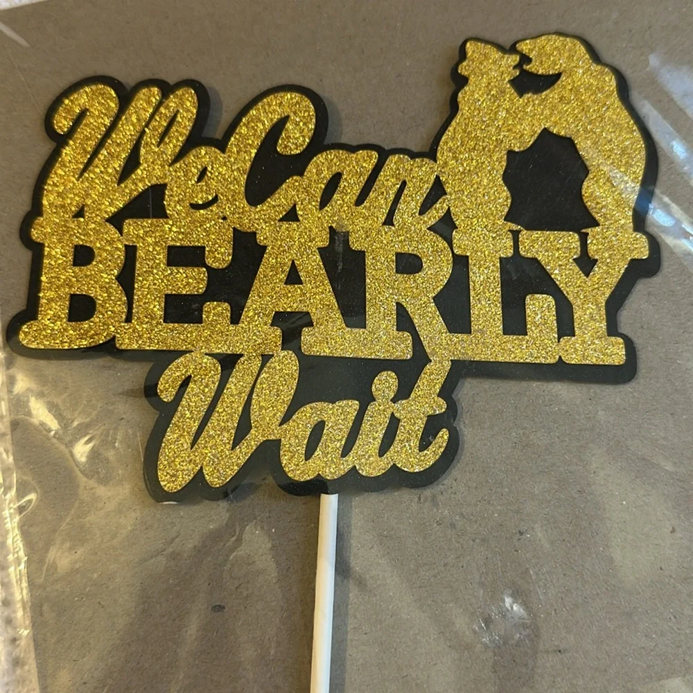 Cake Topper Pregnancy Announcement Baby Bear Couple Adventure Shower Gold‎